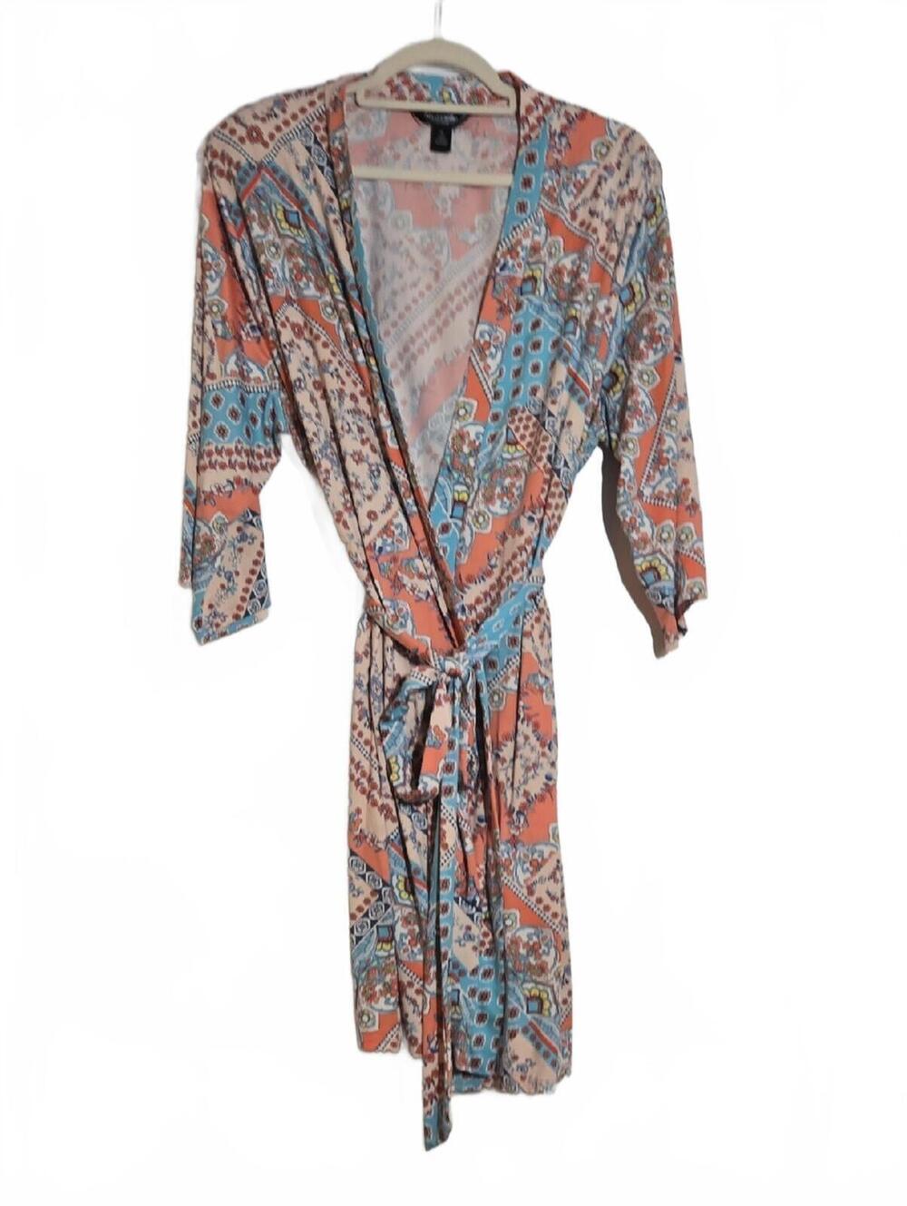 Ambrielle Peach & Light Blue Paisley Wrap Robe Size XL